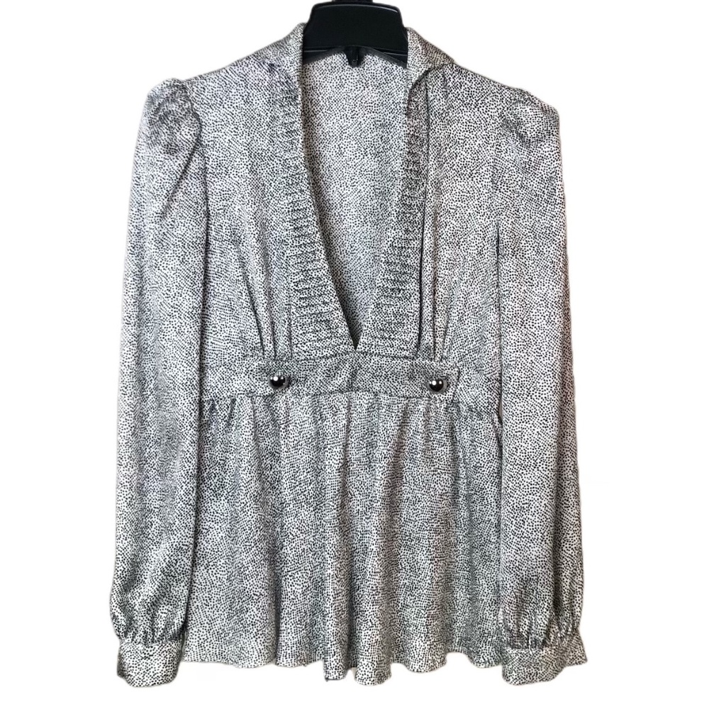 LACEY PARKER 100% Silk Blouse - Metallic White with Black Speckles Top - Size M